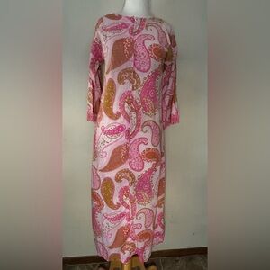 Vintage 60’s Floral Pink Paisley Kaftan Muumuu Maxi Dress Sm/Med approximately
